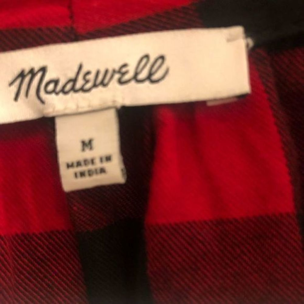 Madewell Ragland Tie-Neck‎ Long Sleeve  Buffalo Check Top - Picture 4 of 6